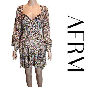 AFRM Womens Crepe Tiered Fit & Flare Dress NWT Black Med